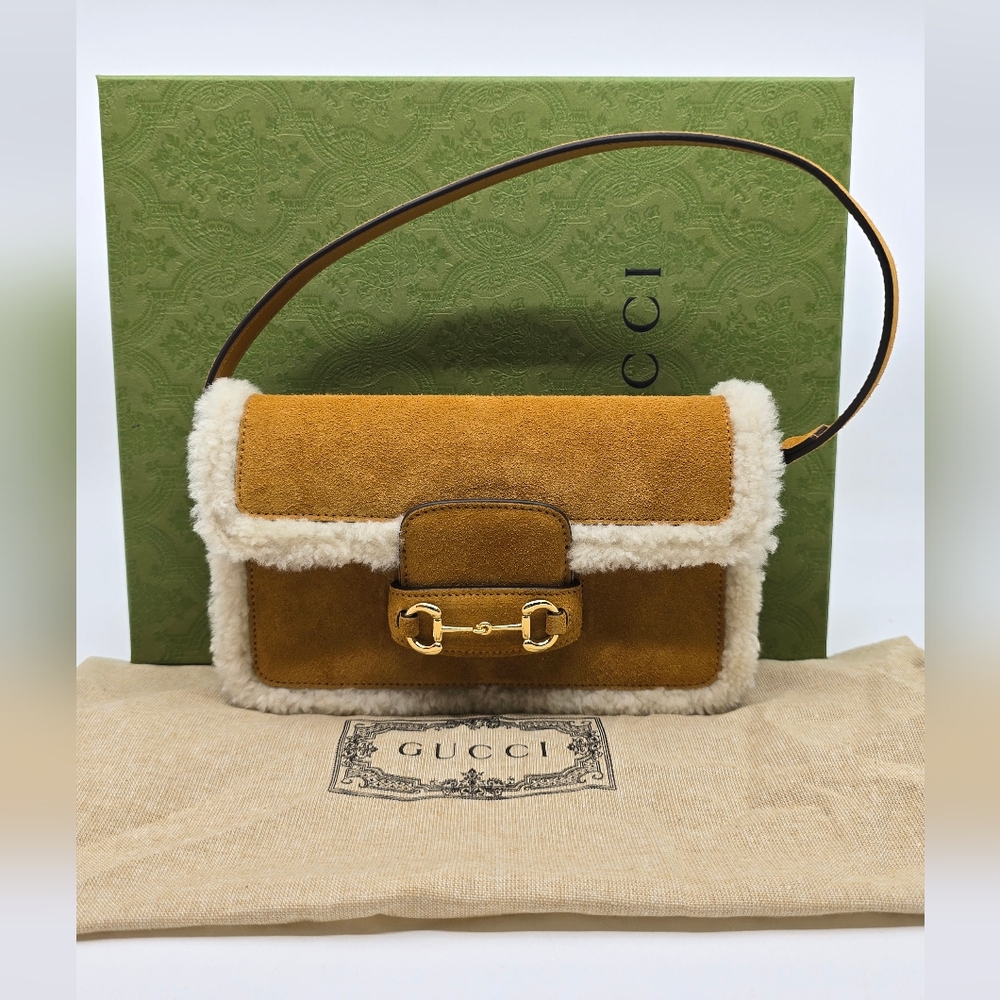 Gucci Suede Shearling Horsebit Mini 1955 Shoulder Bag